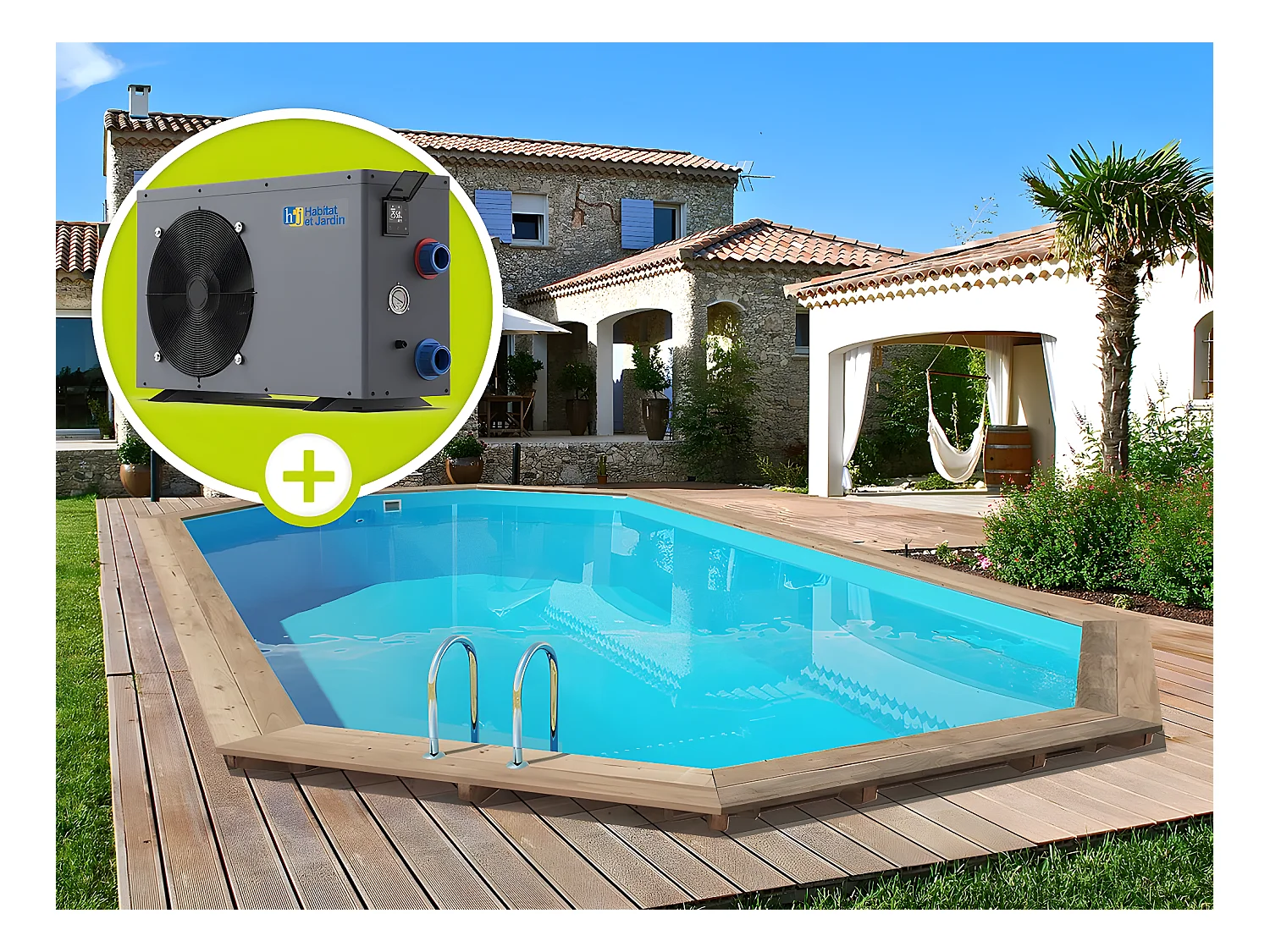 Piscine bois " Palma 130 " - 7.57 x 4.07 x 1.31 m + Pompe à chaleur 6.1 kW