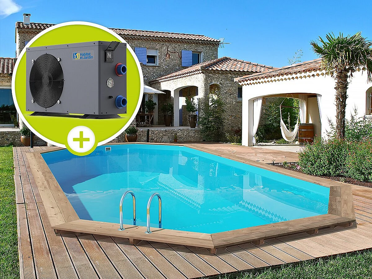 Piscine bois " Palma 130 " - 7.57 x 4.07 x 1.31 m + Pompe à chaleur 6.1 kW