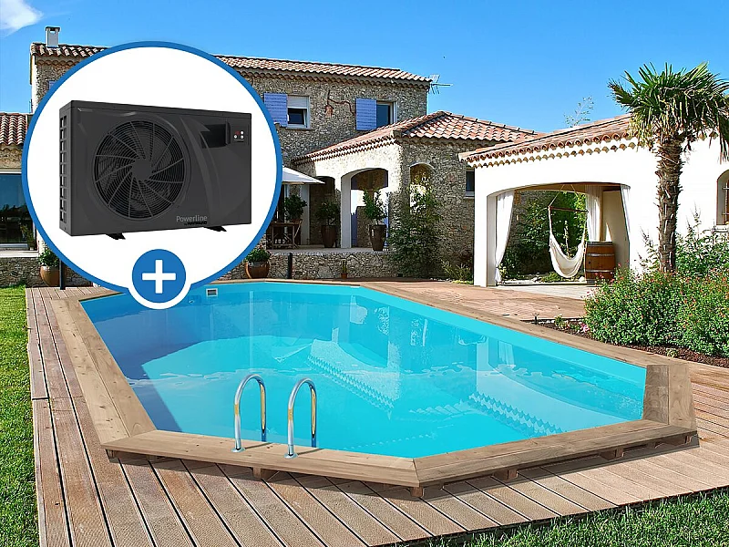 Piscine bois " Palma 130 " - 7.57 x 4.07 x 1.31 m + Pompe à chaleur pour piscine 6 kw/h inverter "PowerLine by Hayward" - Noir