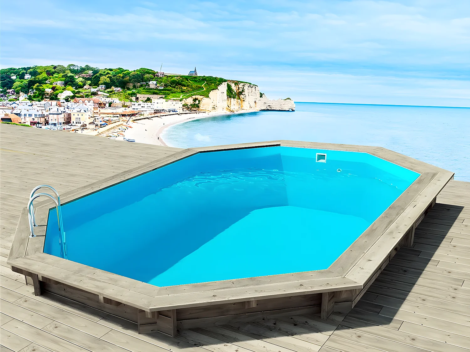 Piscine bois " Brazilia 120 "  5.86 x 3.86 x 1.20 m + Pompe à chaleur - Puissance 6.1 kW