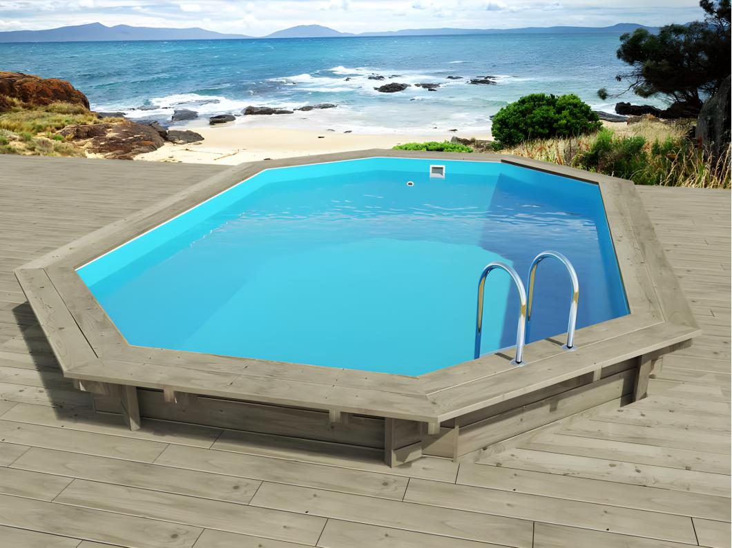 Houten zwembad "Florida" van 6,57 x 4,57 m met zandfilter en grenen randen