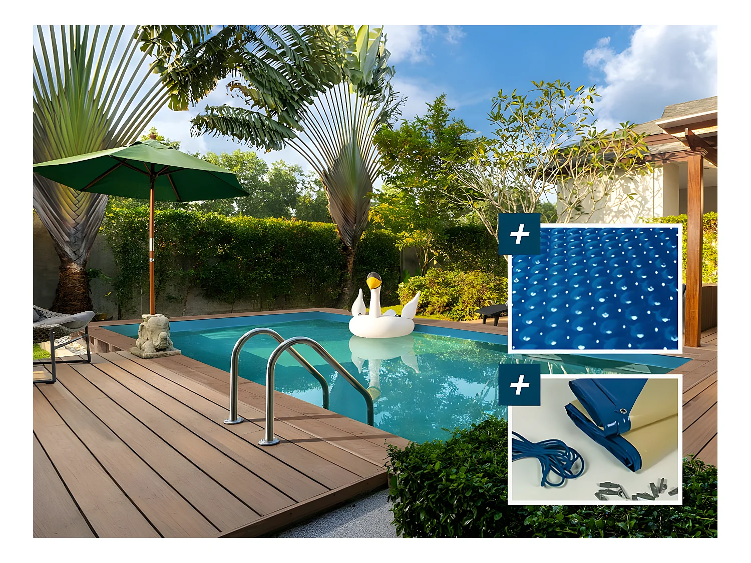 Piscina de madera rectangular"Panamá" - 6,20 x 4,10 x 1,45 m + cubierta de burbujas de 180 µ - cubierta de invierno de 280 g/m²