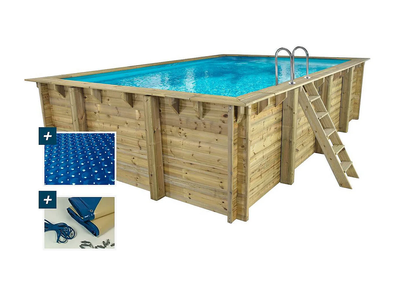 Piscine bois rectangle " Panama "- 6.20 x 4.10 x 1.45 m + Bâche à bulles 180 µ - Bâche hiver 280 g/m² +