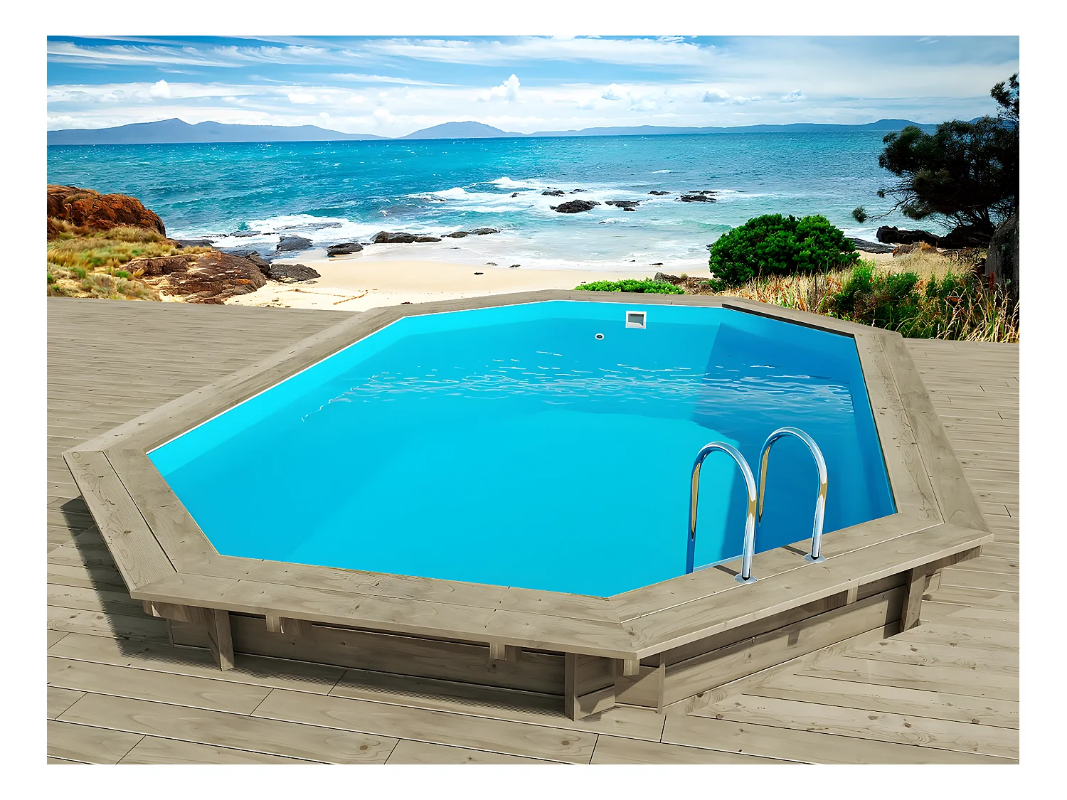 Piscine bois " Florida 130 " - 6.57 x 4.57 x 1.31 m + Pompe à chaleur - Puissance 6.1 kW