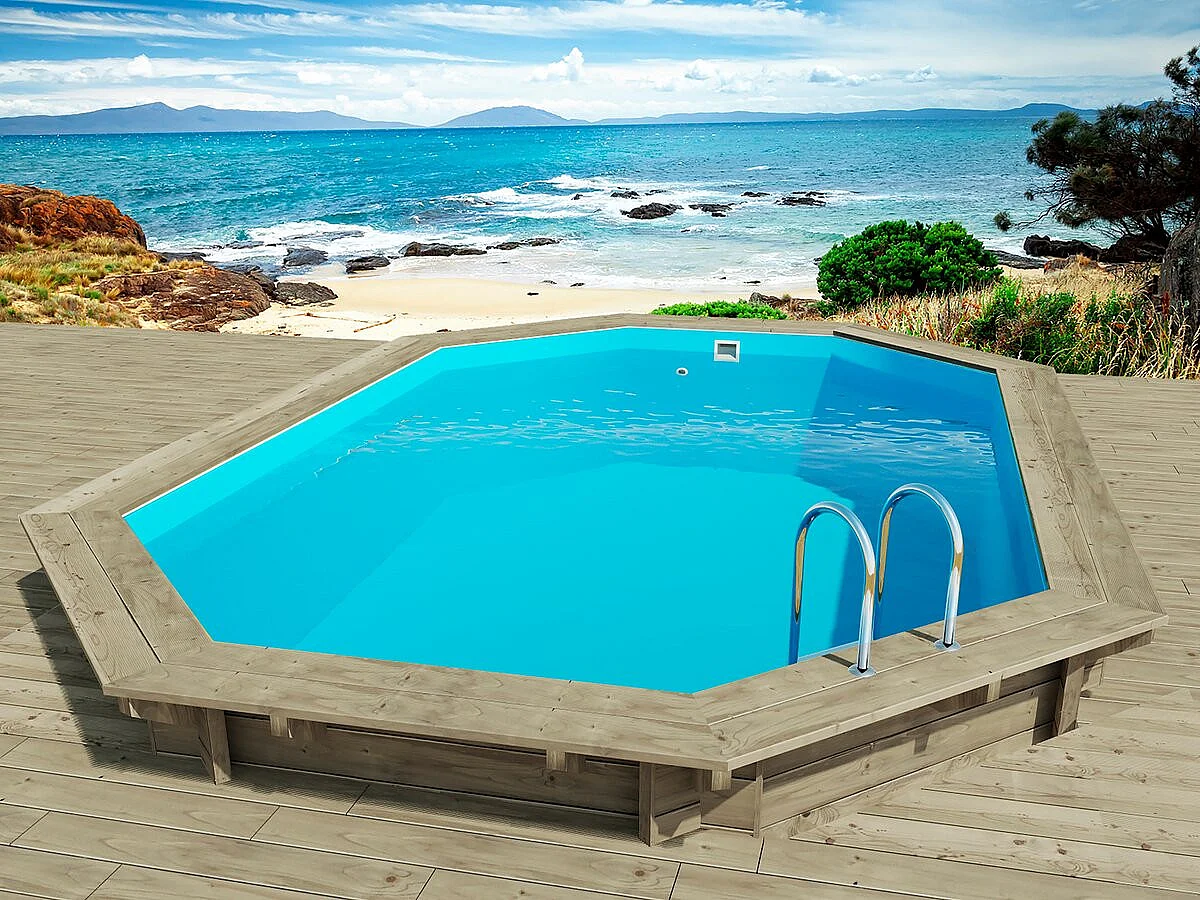 Piscine bois " Florida 130 " - 6.57 x 4.57 x 1.31 m + Pompe à chaleur - Puissance 6.1 kW