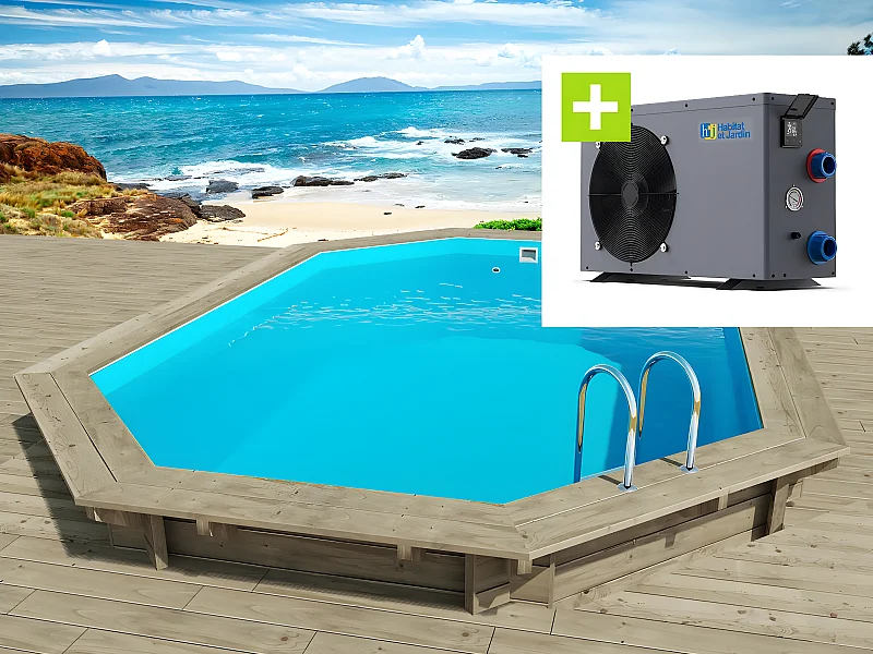 Piscine bois " Florida 130 " - 6.57 x 4.57 x 1.31 m + Pompe à chaleur - Puissance 6.1 kW