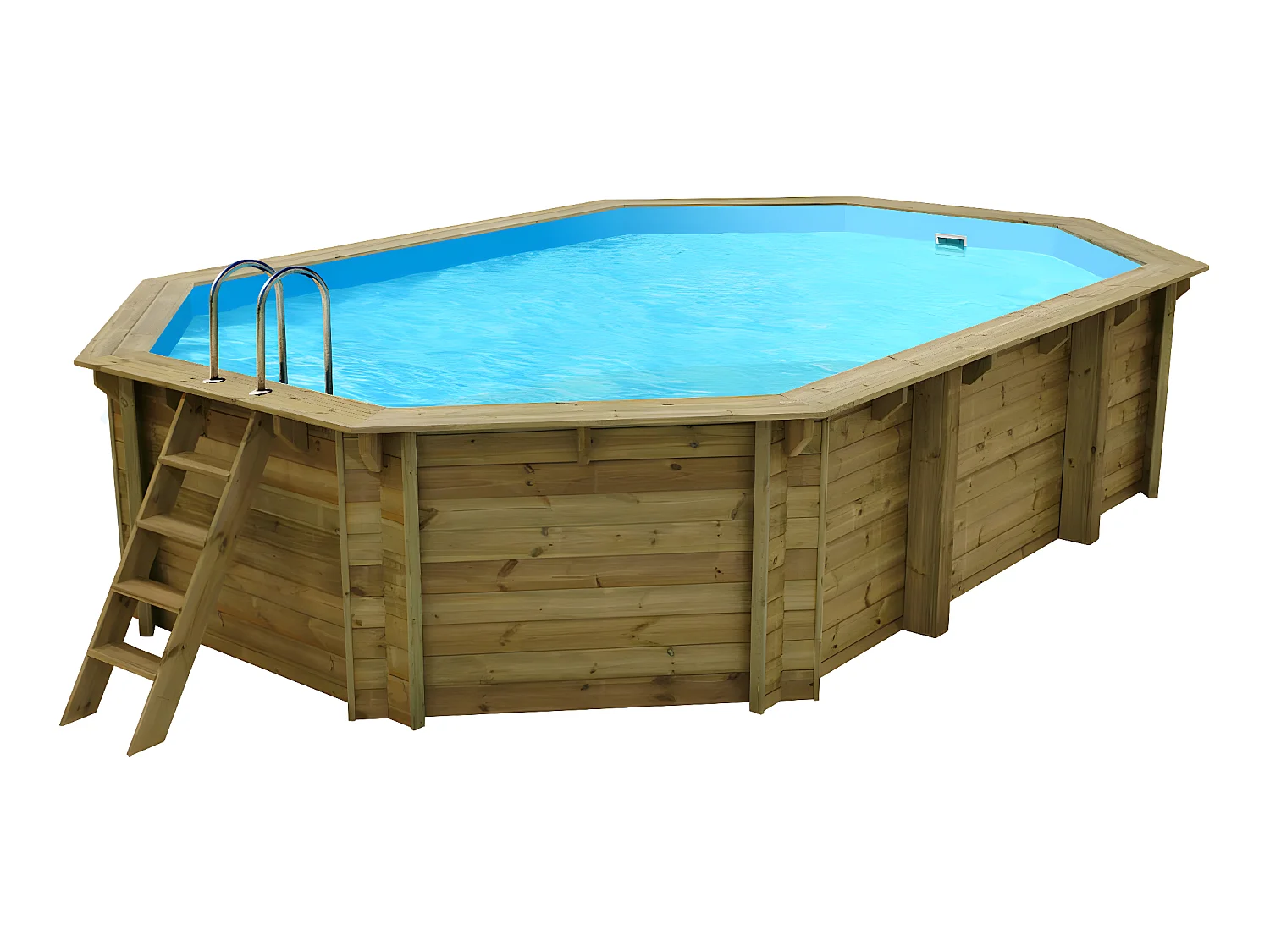Piscine bois " Baléares " - 6.50 x 4.40 x 1.31 m -  Bâche à bulles 180 µ + Bâche hiver 280 g/m²