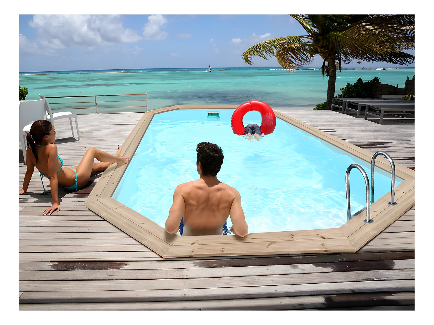 Piscina de madera "Cordoue" - 3.48 x 2.15 x 1.18 m