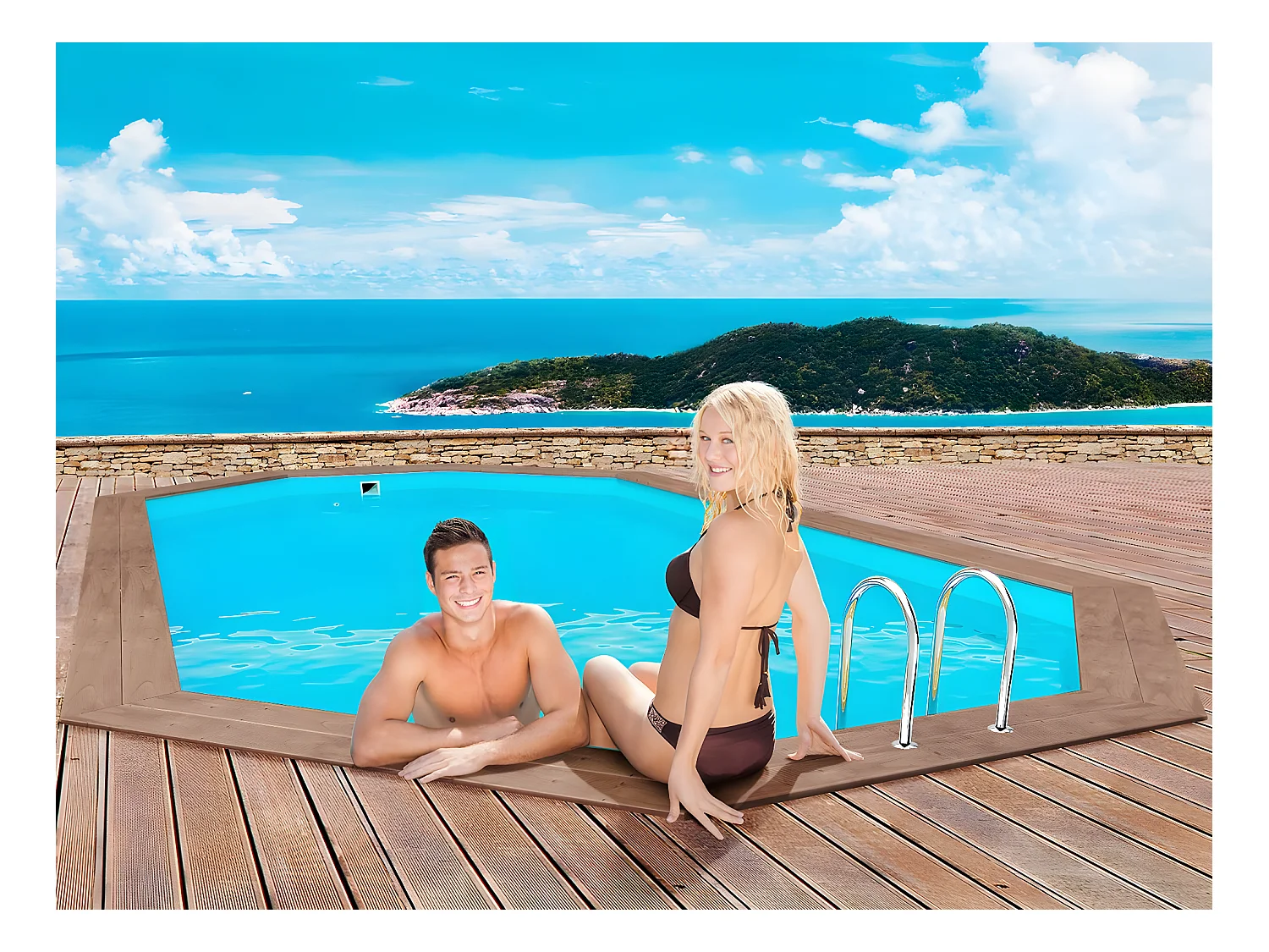 Piscine bois " Rio 120" - 5.60 x 3.70 x 1.24 m +  Pompe à chaleur - Puissance 6.1 kW