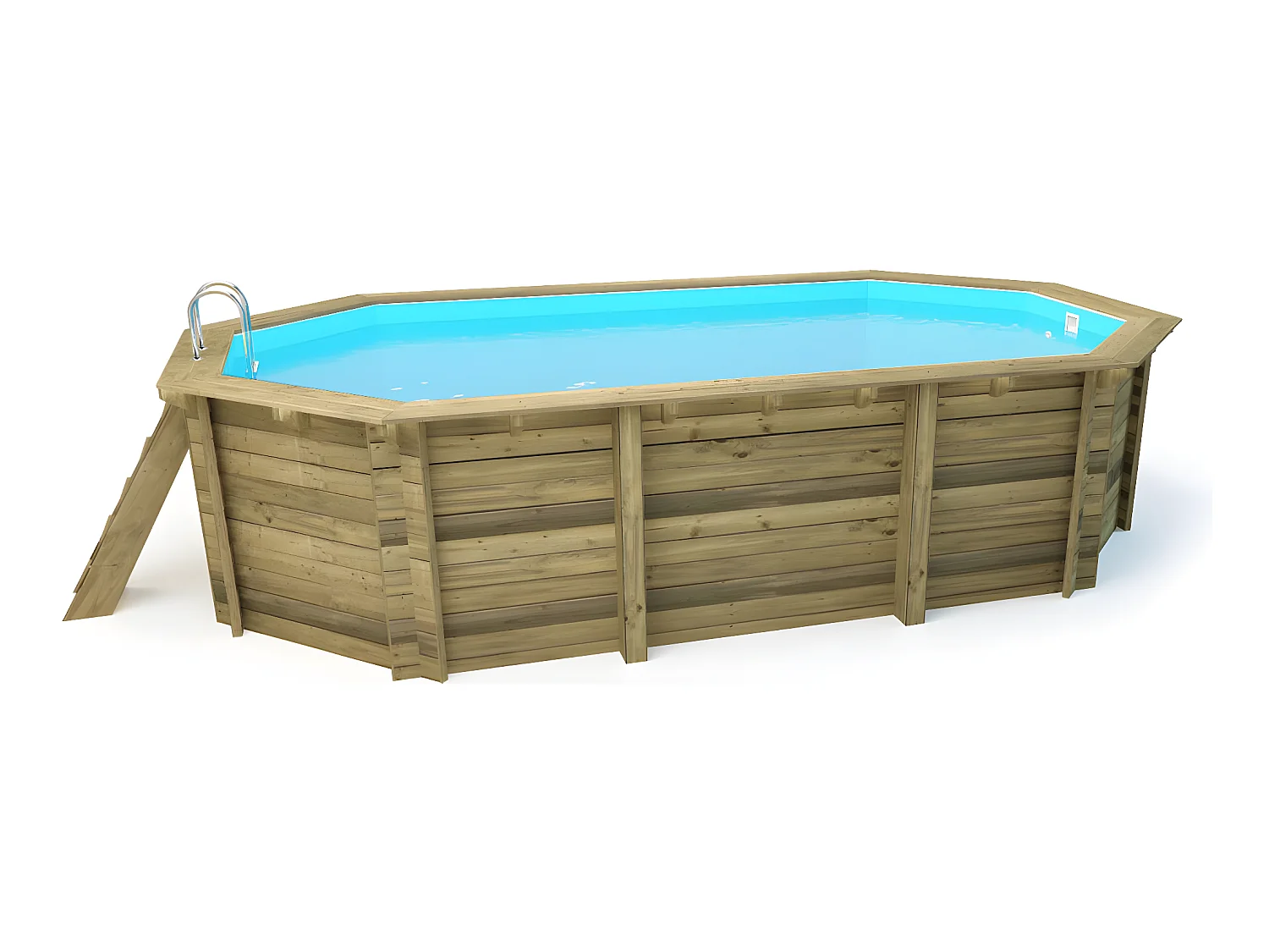 Piscina de madera "Rio" - 5,60 x 3,70 x 1,24 m + cubierta de burbujas de 180 µ + cubierta de invierno de 280 gr/m²