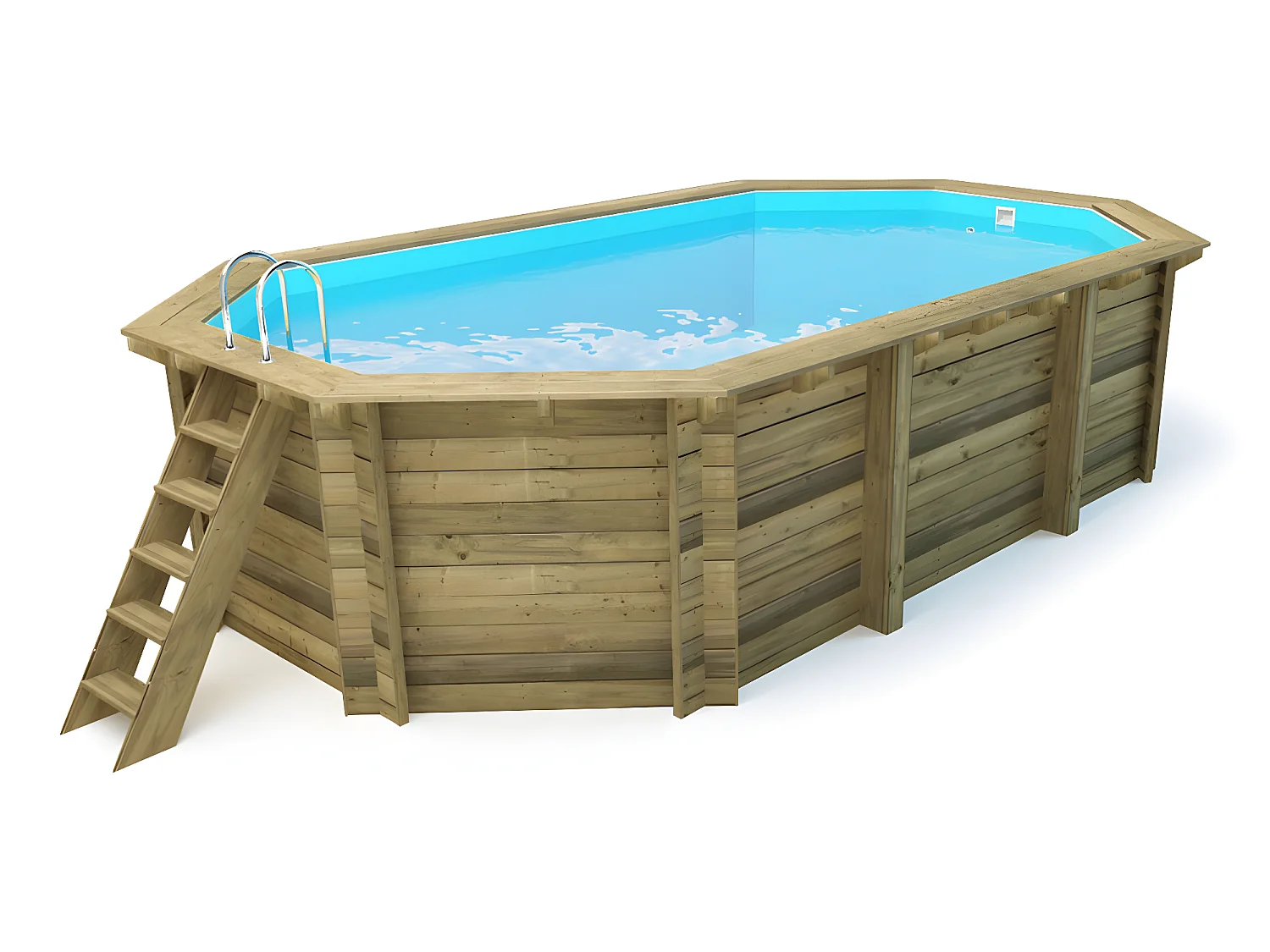 Piscine bois " Rio 120 " - 5.60 x 3.70 x 1.24 m + bâche à bulles 180 µ + bâche hiver 280 gr/m²
