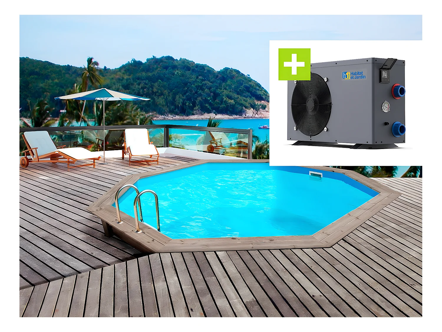 Piscine bois "Venecia" -  5.80 x 1.31 m +  Pompe à chaleur - Puissance 6.1 kW