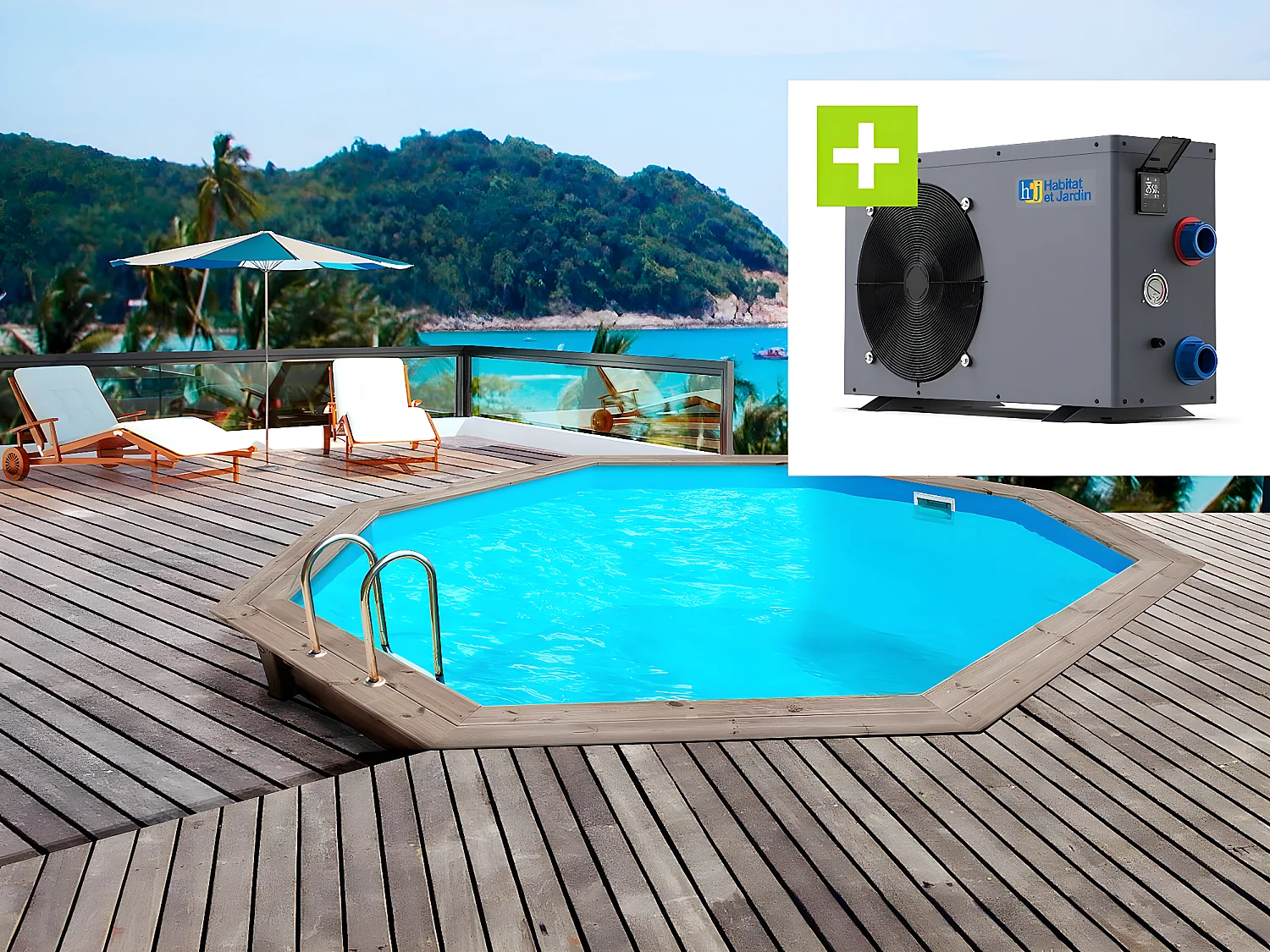 Piscine bois "Venecia" -  5.80 x 1.31 m +  Pompe à chaleur - Puissance 6.1 kW