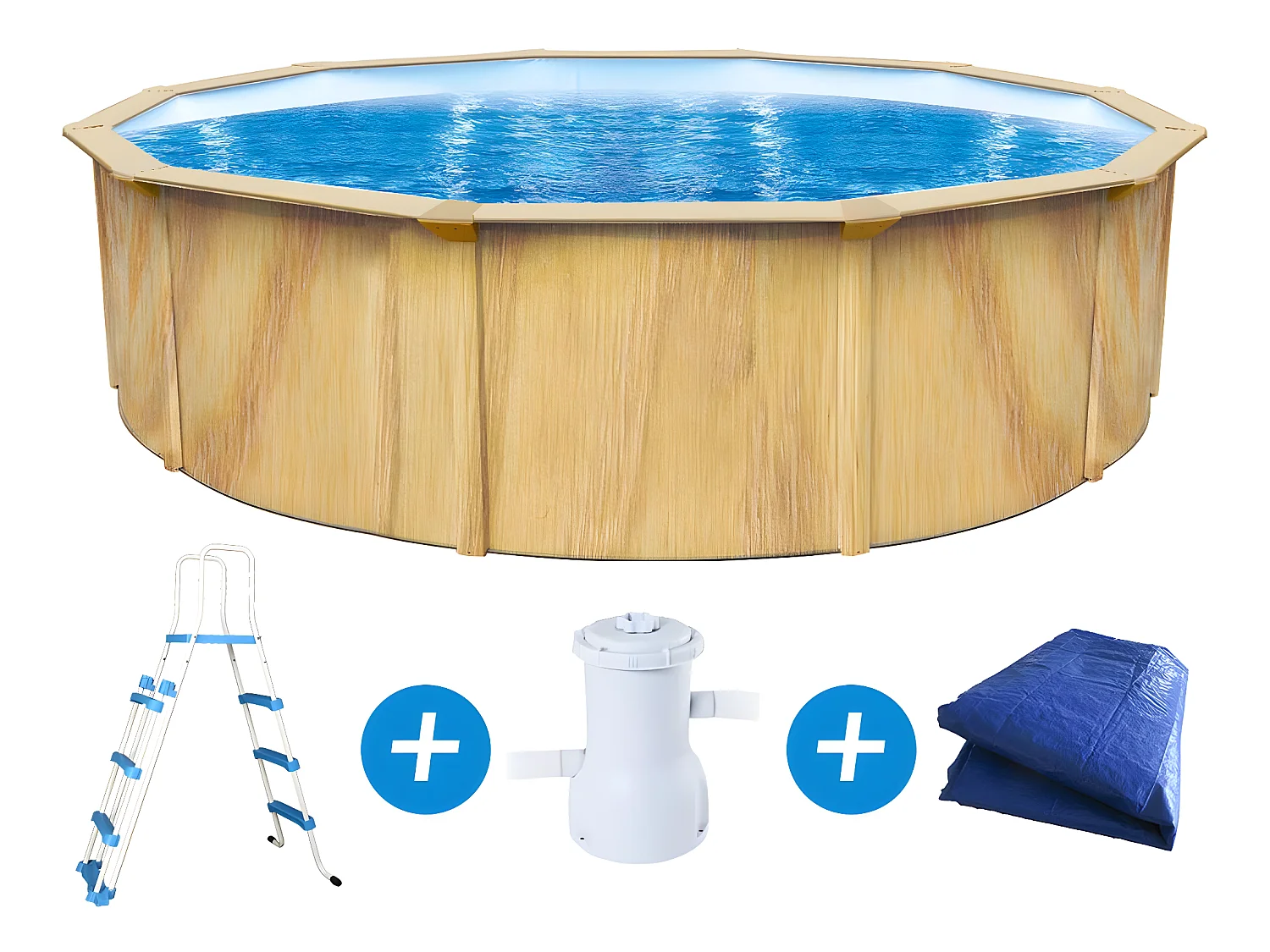 Piscine acier ronde aspect bois "Punta cana" - Ø 4.60 x 1.20 m