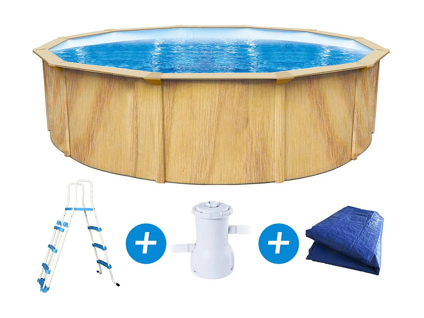 Zwembad metaal rond opbouw hout look "Punta cana" - Ø 460 x hoogte 120 cm