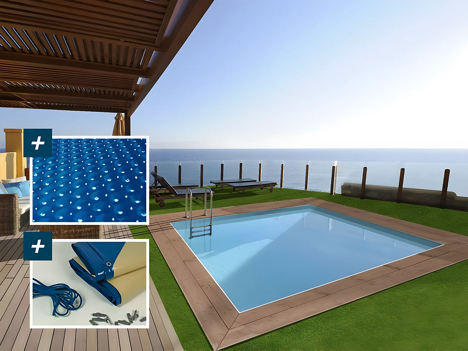 Piscine bois rectangle " Caimans 120  " - 4.10 x 3.00 x 1.24  m + Bâche à bulles 180 µ - Bâche hiver 280 g/m²