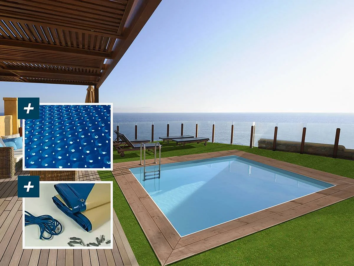 Piscine bois rectangle " Caimans 120  " - 4.10 x 3.00 x 1.24  m + Bâche à bulles 180 µ - Bâche hiver 280 g/m²