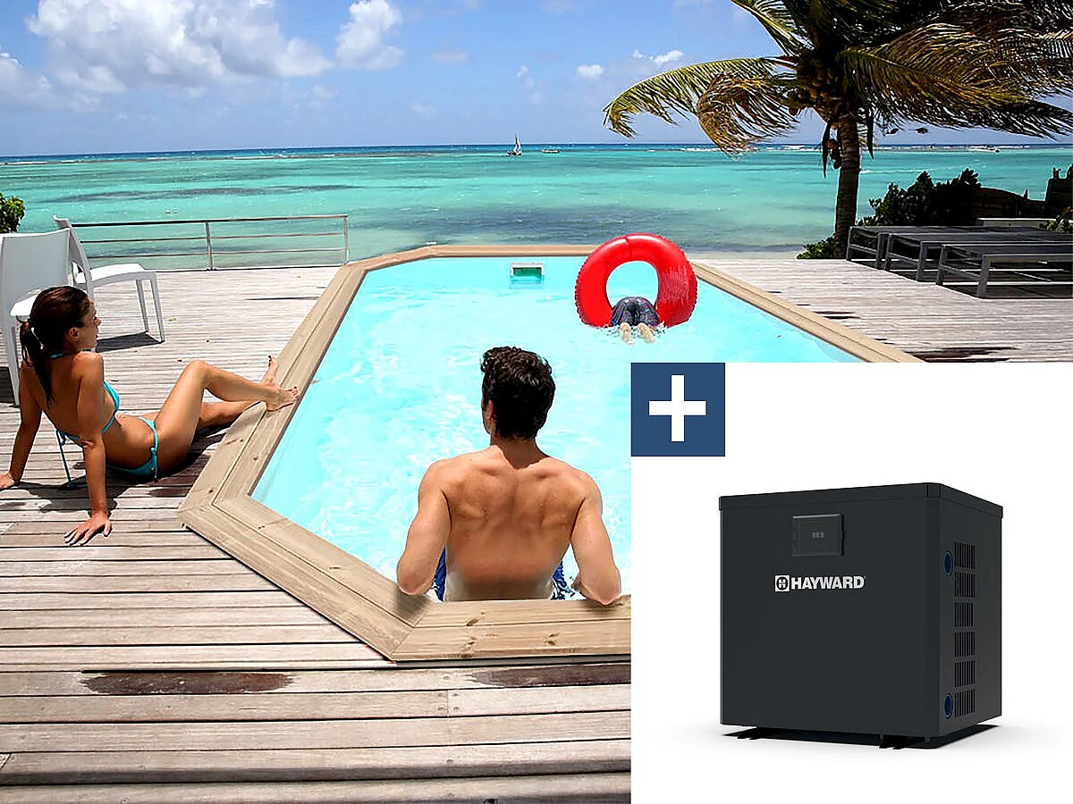 Piscine bois " Cordoue " - 3.48 x 2.15 x 1.18 m + Pompe à chaleur  3.5 kw/h - Hayward - "Micro" - Noir