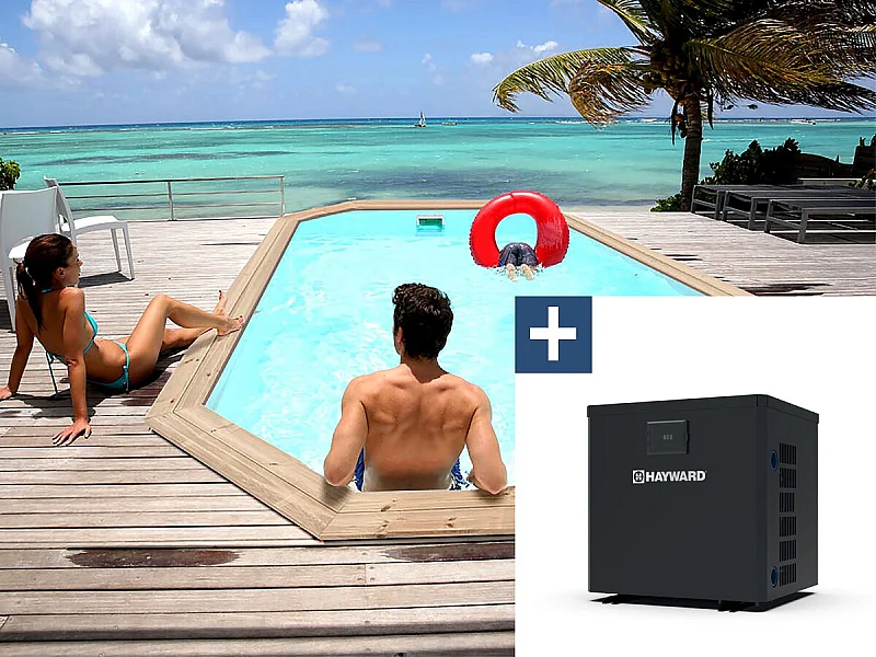 Piscine bois " Cordoue " - 3.48 x 2.15 x 1.18 m + Pompe à chaleur  3.5 kw/h - Hayward - "Micro" - Noir