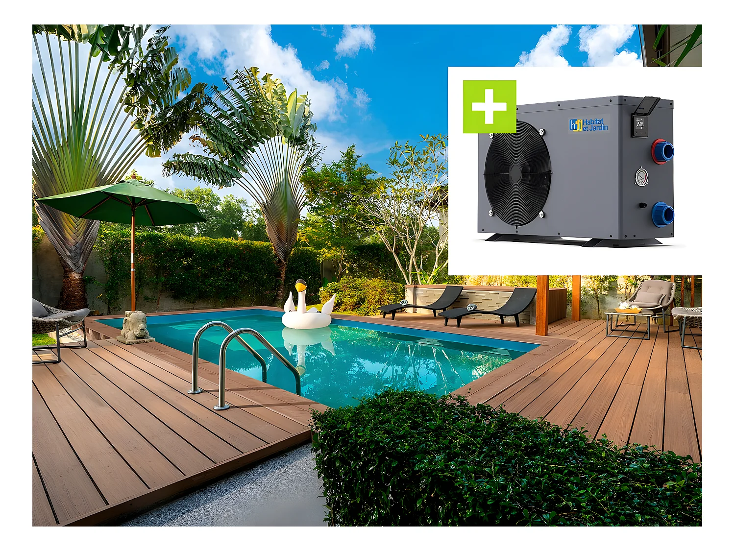 Piscine bois rectangle " Panama "- 6.20 x 4.10 x 1.45 m + Pompe à chaleur - Puissance 6.1 kW