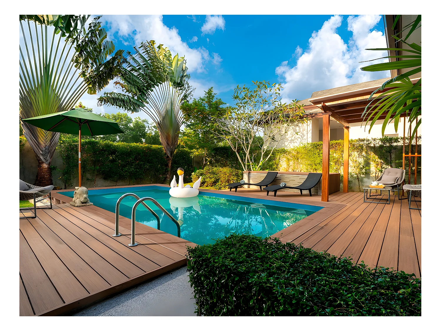 Piscine bois rectangle " Panama "- 6.20 x 4.10 x 1.45 m + Pompe à chaleur - Puissance 6.1 kW