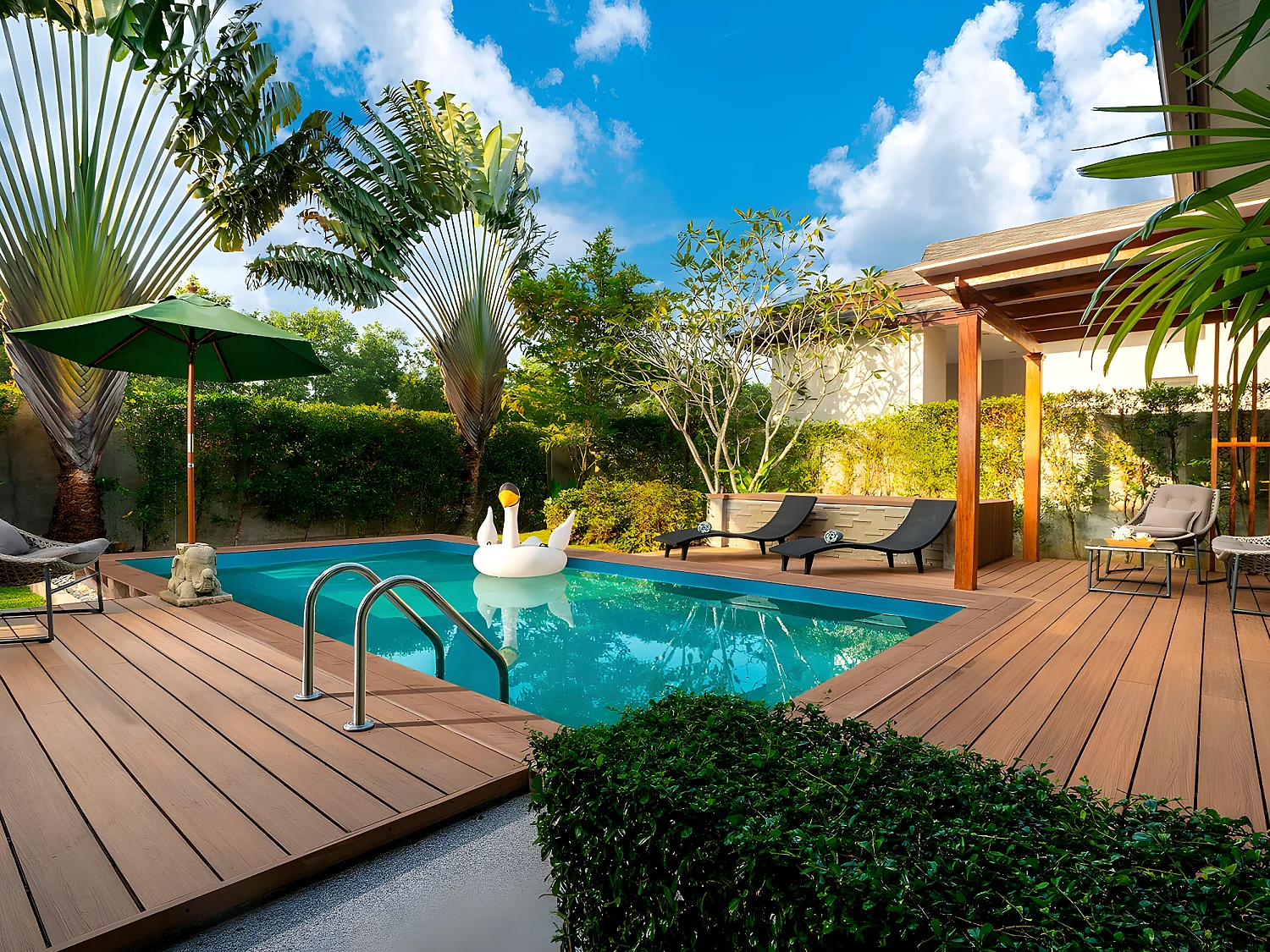 Piscina rectangular de madera "Panamá" - 6,20 x 4,10 x 1,45 m + Bomba de calor - Potencia 6,1 kW