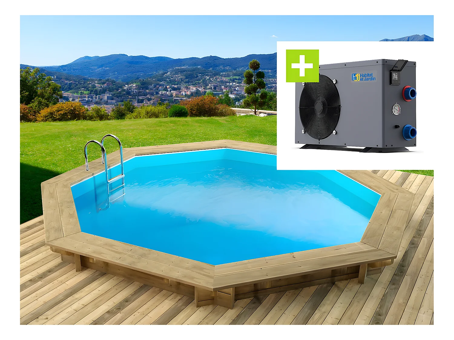 Piscine bois " Verona " - 5.10 x 1.20 m + Pompe à chaleur - Puissance 6.1 kW