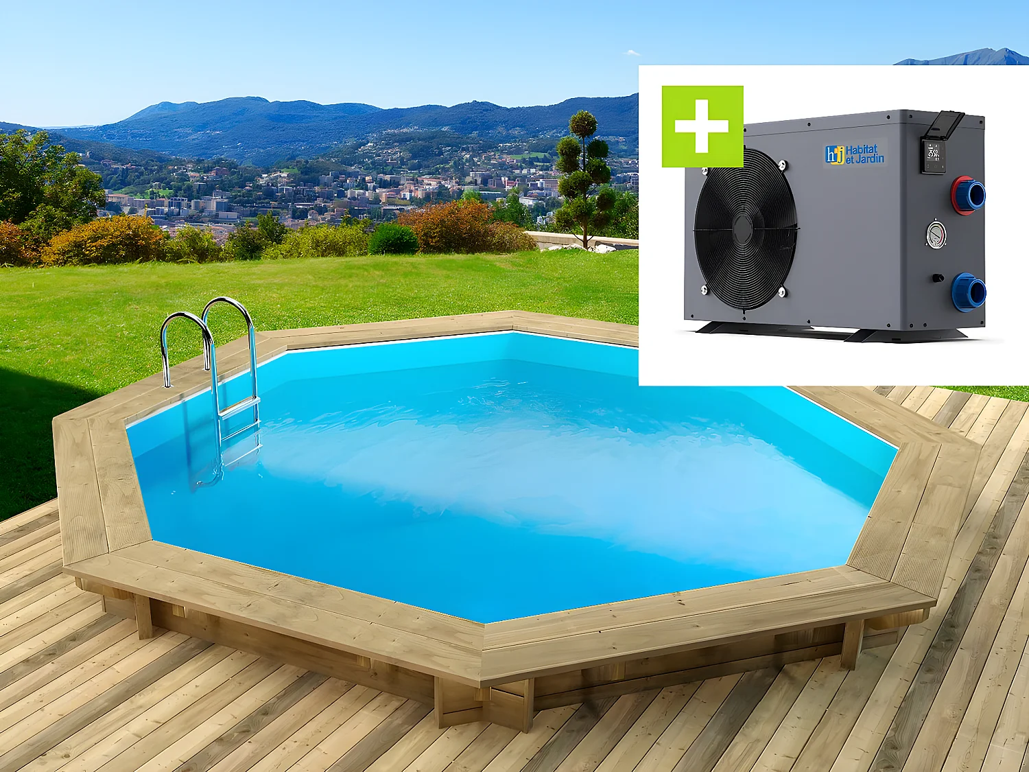 Piscine bois " Verona " - 5.10 x 1.20 m + Pompe à chaleur - Puissance 6.1 kW