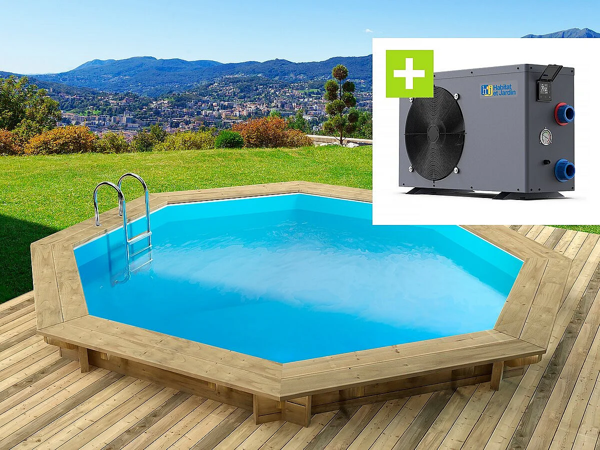 Piscine bois " Verona " - 5.10 x 1.20 m + Pompe à chaleur - Puissance 6.1 kW