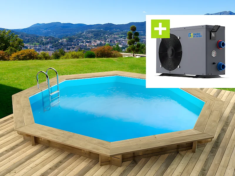 Piscine bois " Verona " - 5.10 x 1.20 m + Pompe à chaleur - Puissance 6.1 kW