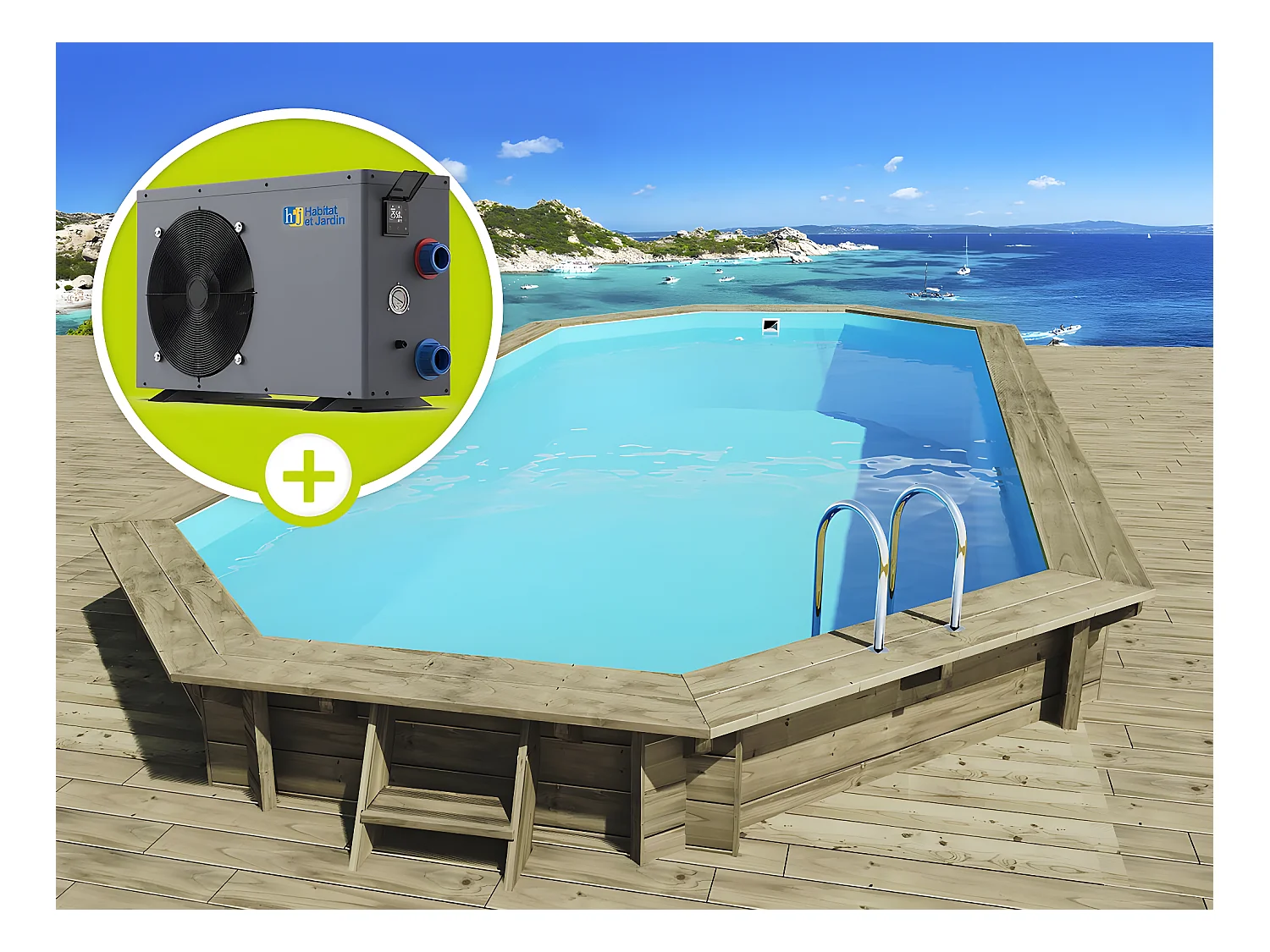 Piscine bois " Ibiza 130 " - 8.57 x 4.57 x 1.31 m + Pompe à chaleur 6.1 kW