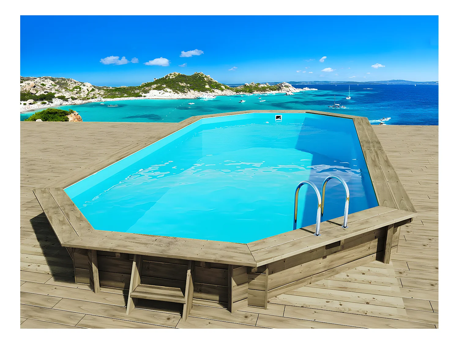 Piscine bois " Ibiza 130 " - 8.57 x 4.57 x 1.31 m + Pompe à chaleur 6.1 kW