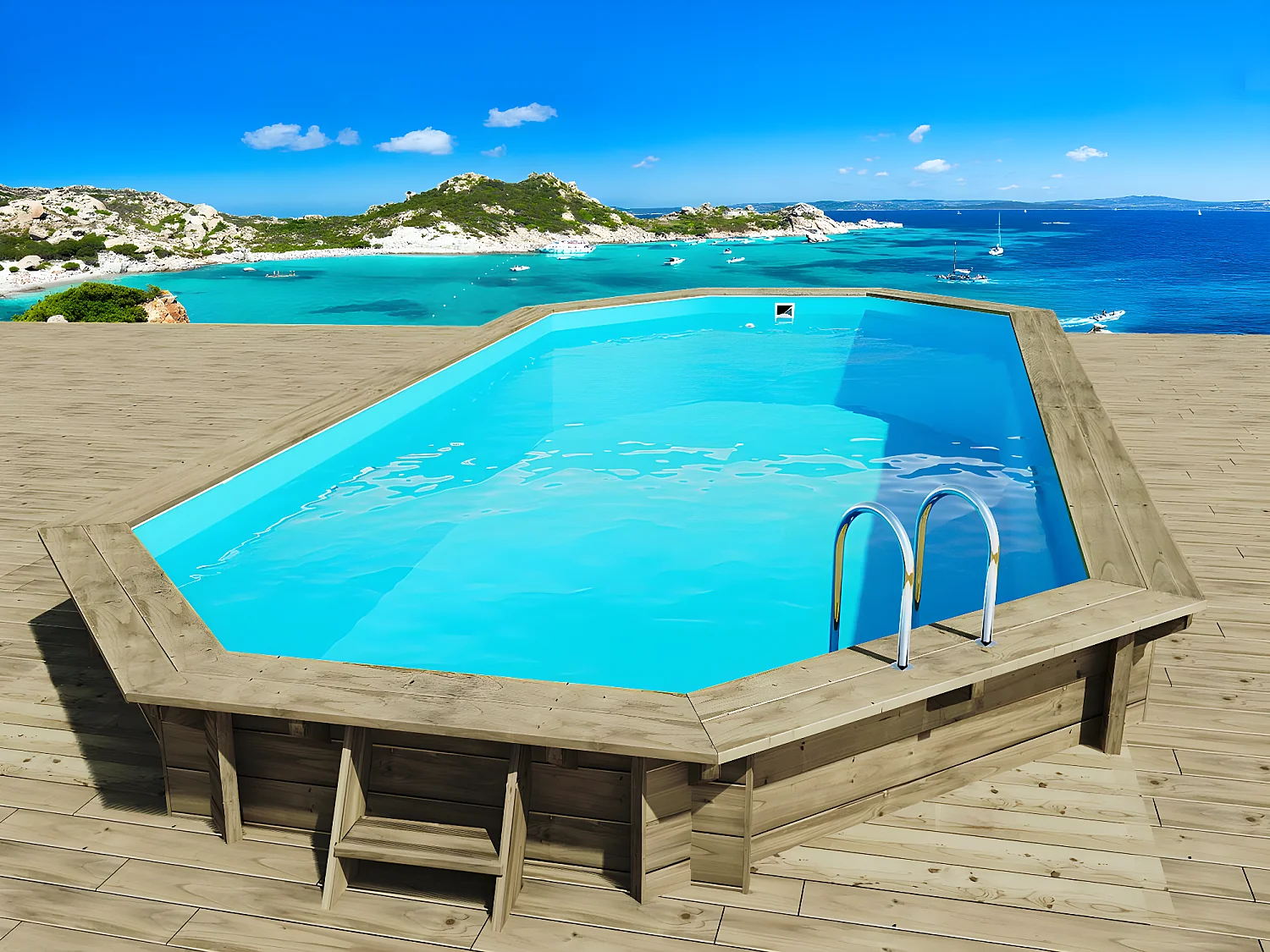 Piscine bois " Ibiza 130 " - 8.57 x 4.57 x 1.31 m + Pompe à chaleur 6.1 kW