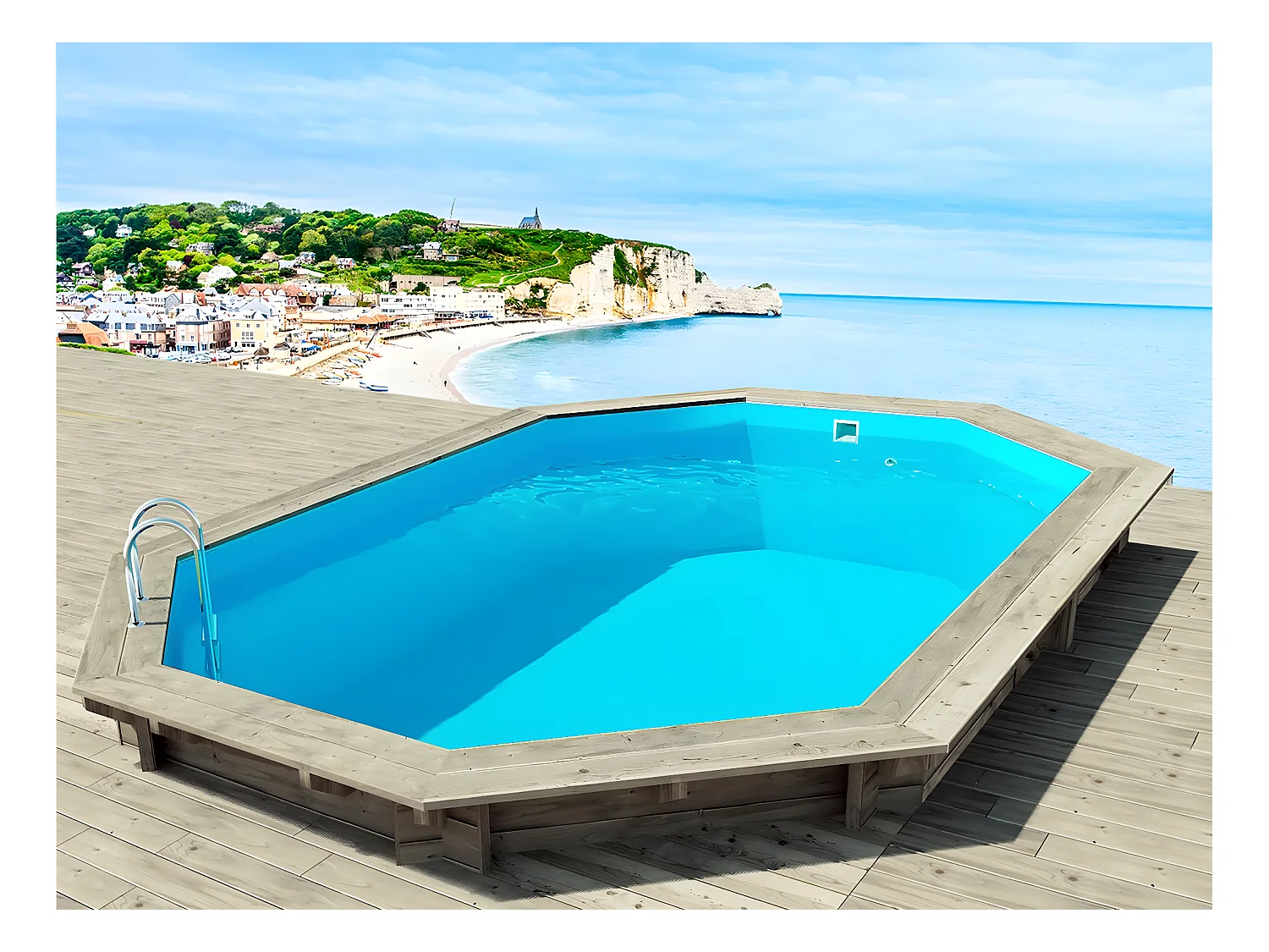 Piscine bois " Brazilia 132 "  5.86 x 3.86 x 1.32 m + Pompe à chaleur - Puissance 6.1 kW