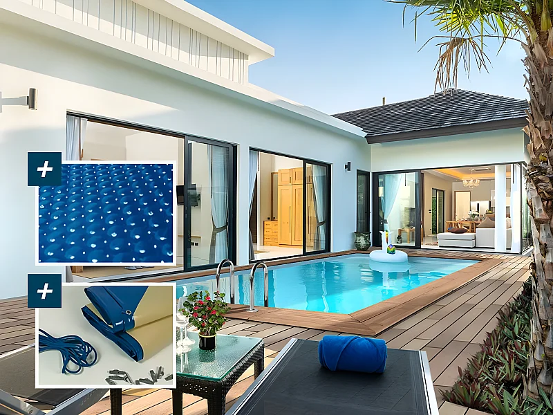 Piscine bois rectangle " Aruba "- 5.00 x 3.00 x 1.24 m + Bâche à bulles 180 µ - Bâche hiver 280 g/m²