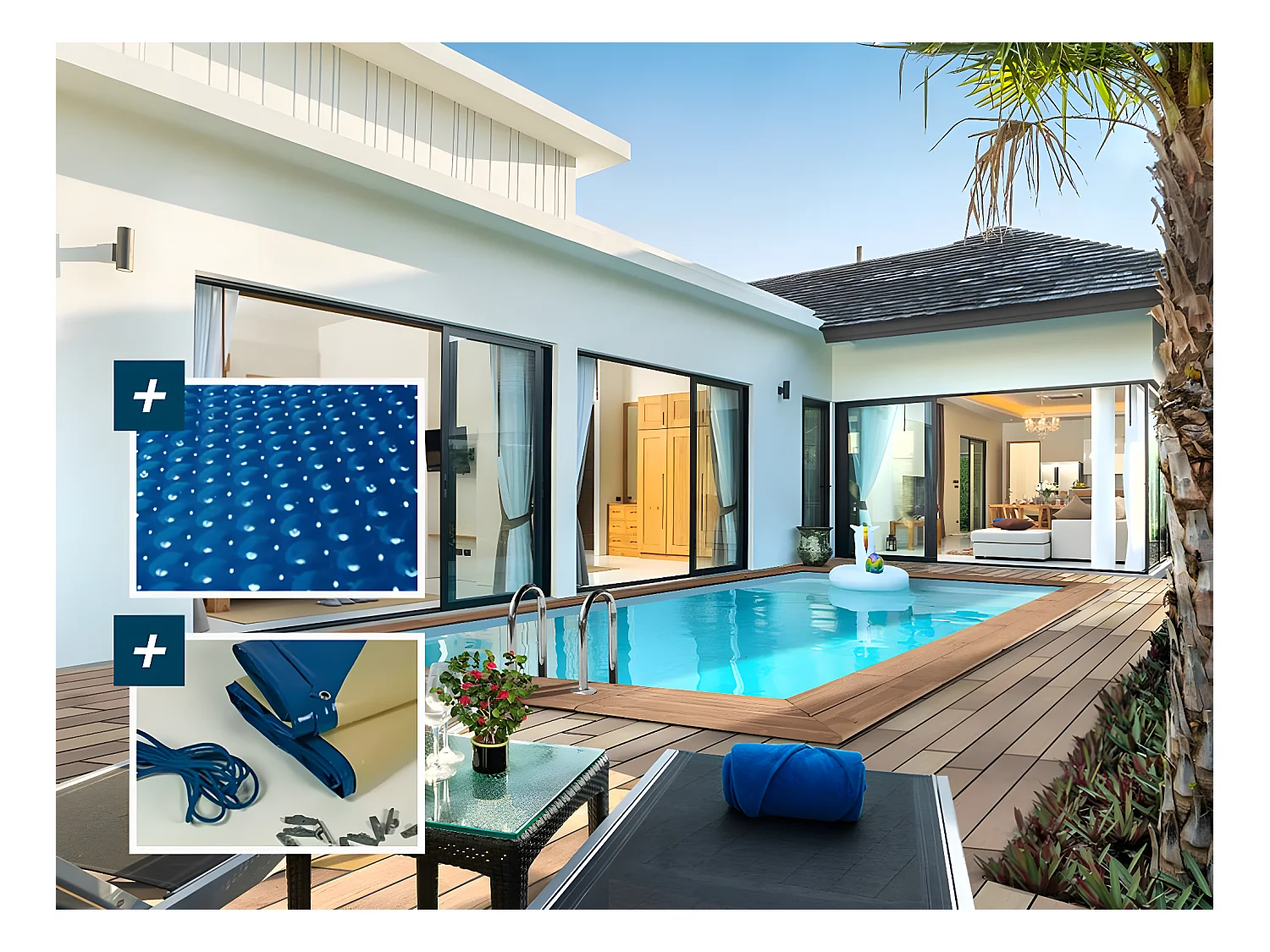 Rechthoekig houten zwembad "Aruba" met zandfilter en afdekzeilen - 5,00 x 3,00 x 1,24 m