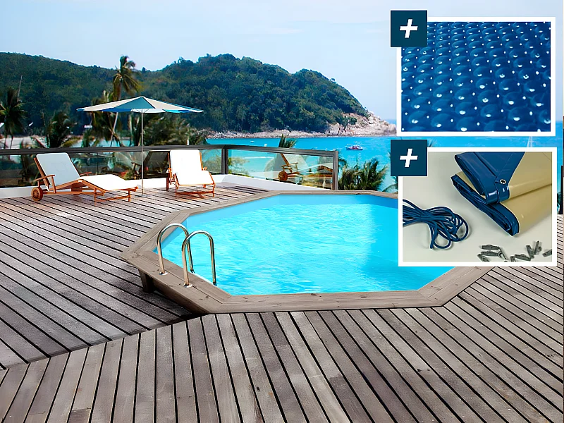 Piscine bois  Venecia " -  5.80 x 1.31 m - Bâche à bulles  400 µ - Bâche hiver  280 g/m²