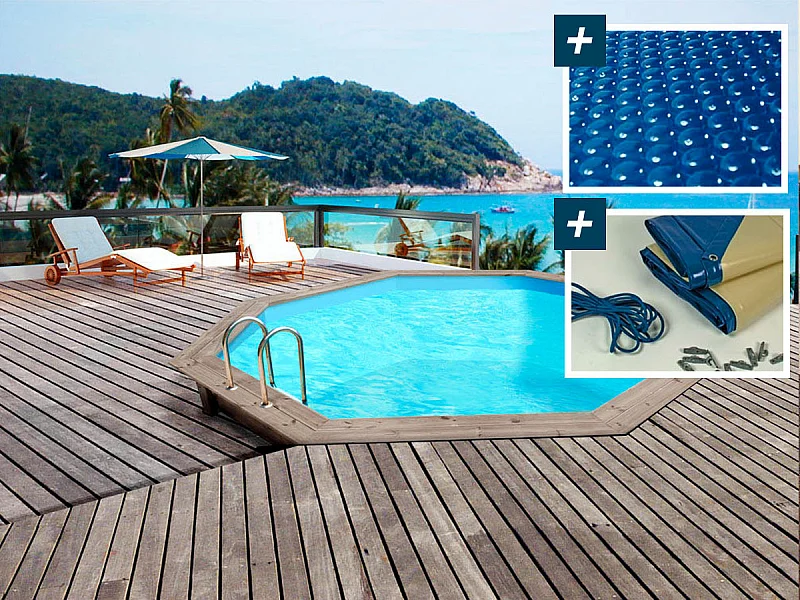 Piscine bois  Venecia " -  5.80 x 1.31 m - Bâche à bulles  400 µ - Bâche hiver  280 g/m²