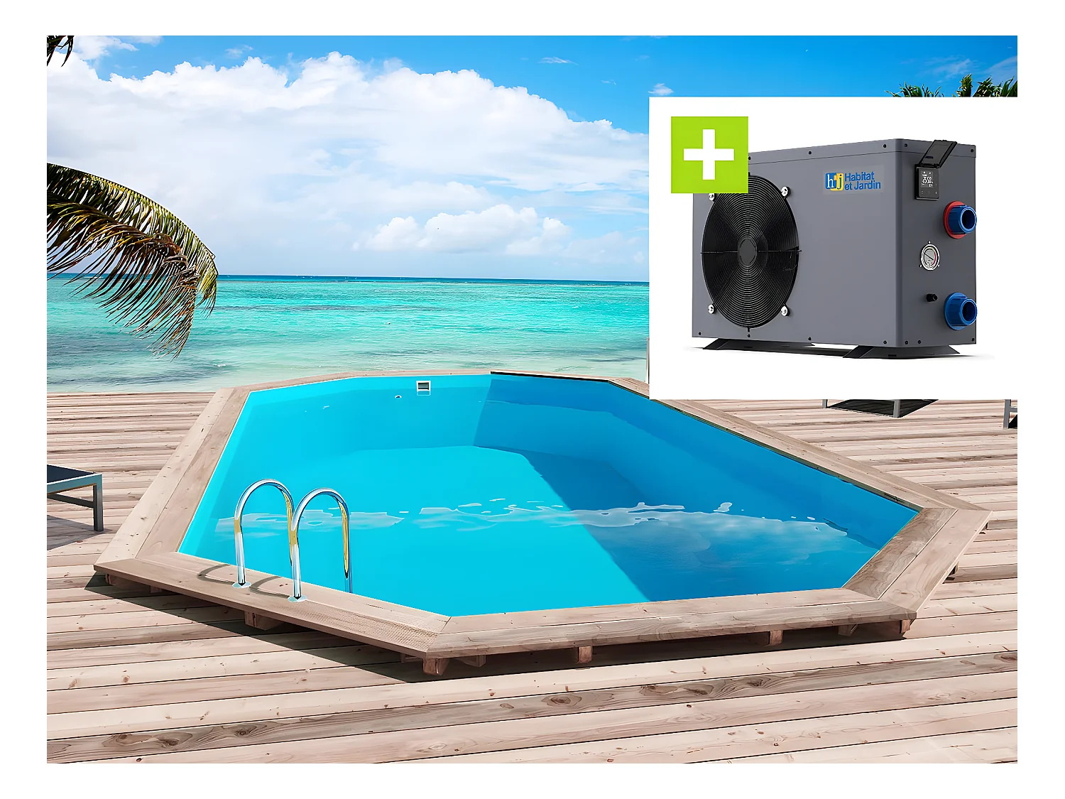 Piscine bois "Sao Paulo" - 6.57 x 4.07 x 1.20 m + Pompe à chaleur - Puissance 6.1 kW