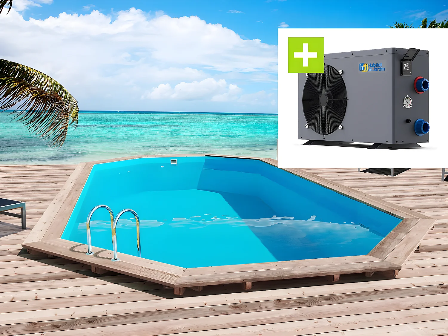 Piscine bois "Sao Paulo" - 6.57 x 4.07 x 1.20 m + Pompe à chaleur - Puissance 6.1 kW