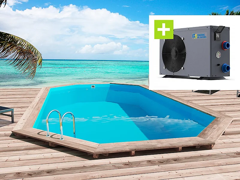 Piscine bois "Sao Paulo" - 6.57 x 4.07 x 1.20 m + Pompe à chaleur - Puissance 6.1 kW