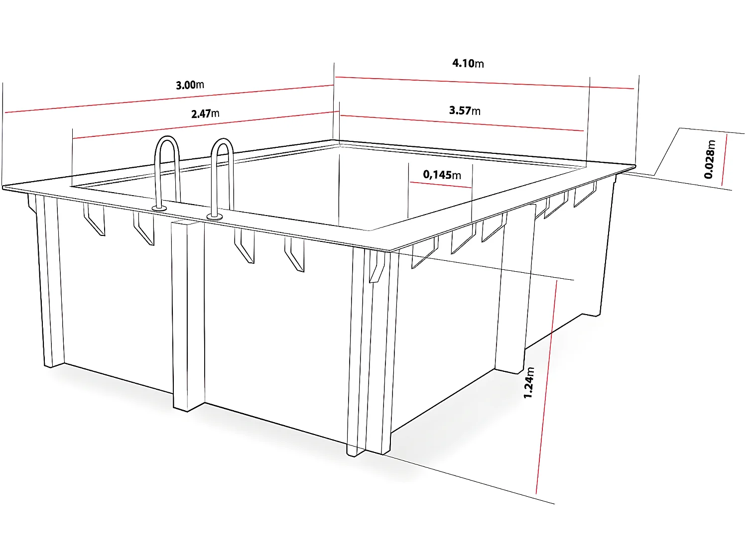 Piscine bois rectangle " Caimans 120  " - 4.10 x 3.00 x 1.24  m