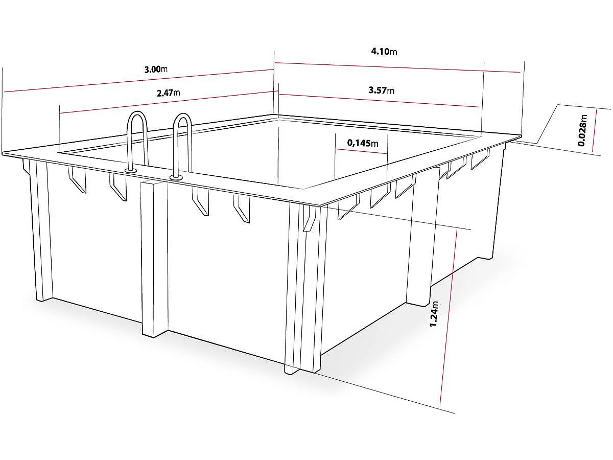 Piscine bois rectangle " Caimans 120  " - 4.10 x 3.00 x 1.24  m