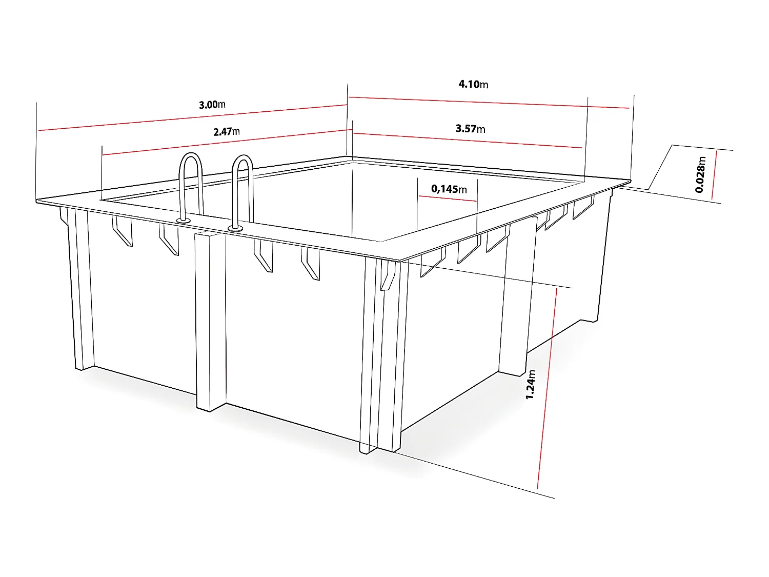 Piscine bois rectangle " Caimans 120 " - 4.10 x 3.00 x 1.24  m + Mini pompe à chaleur 3.5kW - Métal - Gris