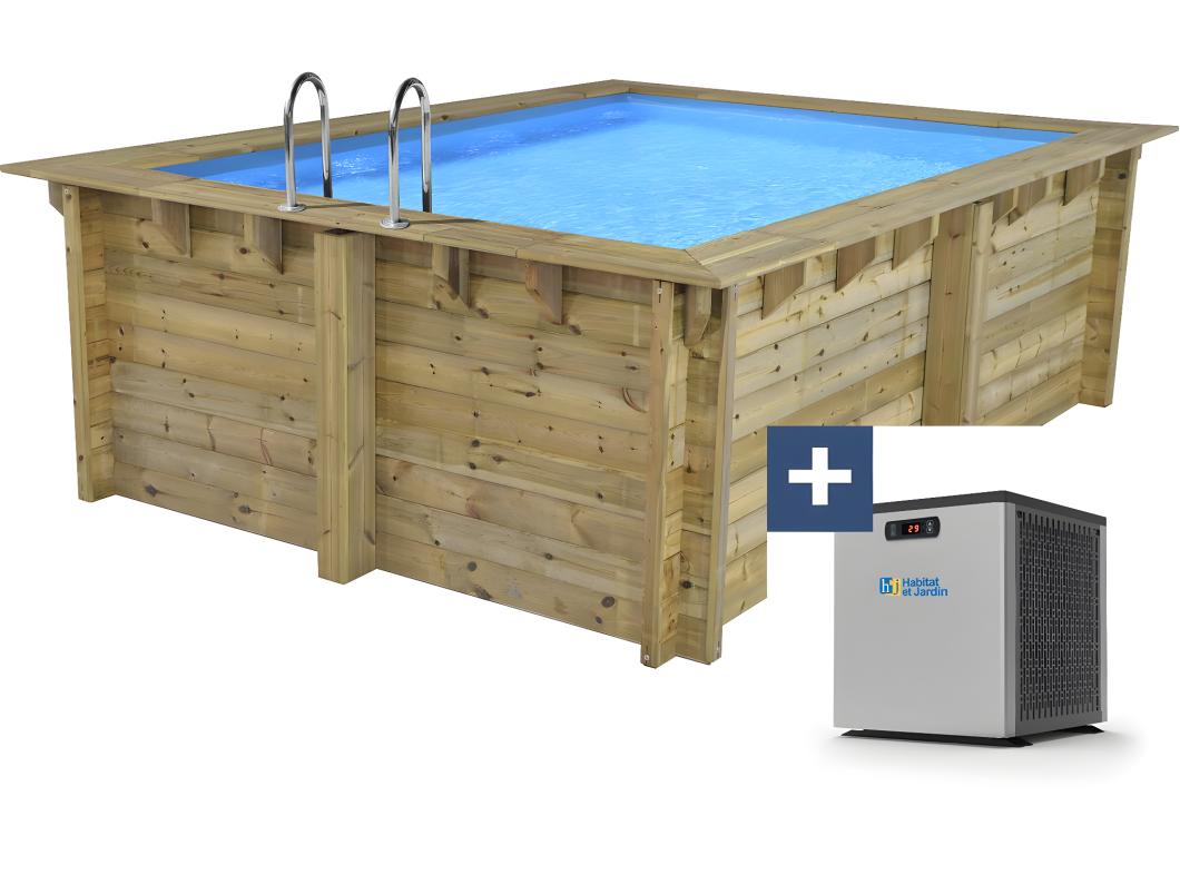 Rechthoekig houten zwembad "Caimans" 4,10 x 3,00 x 1,24 m met warmtepomp 3,5 kW
