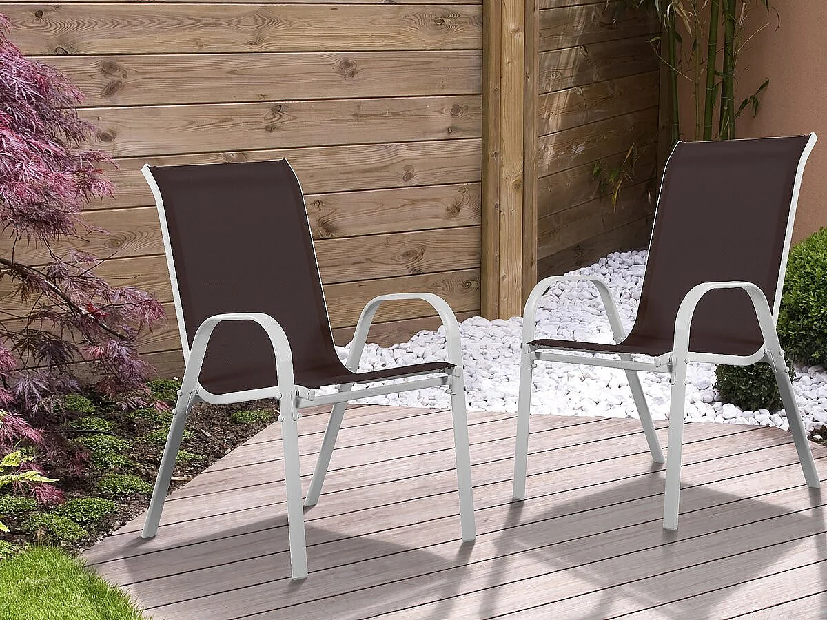 Tuinstoel "Cordoba" stoel fauteuil outdoor textileen - Phoenix - Taupe - grijs bruin - Set 2 stuks