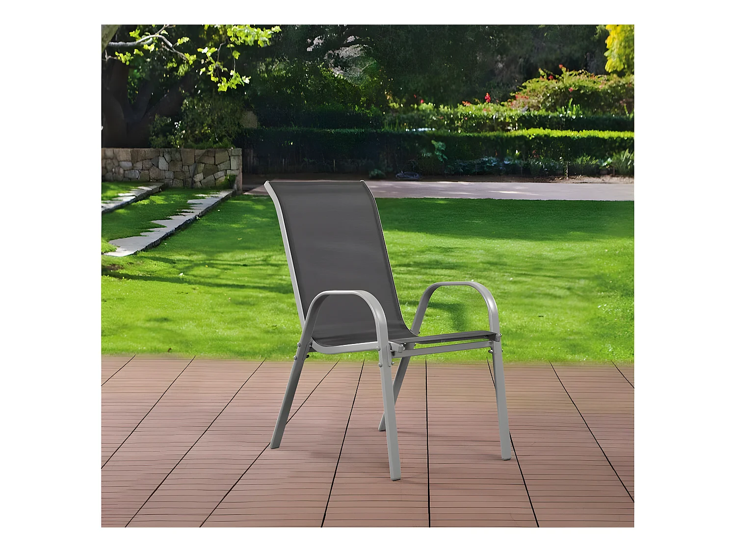 Juego de 4 sillas jardín Textileno "Cordoba" - Phoenix - Gris oscuro / plateado