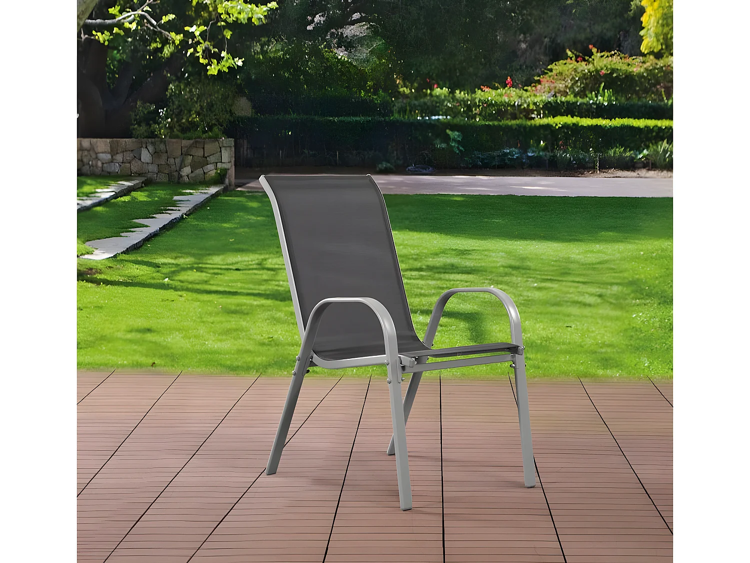 Juego de 4 sillas jardín Textileno "Cordoba" - Phoenix - Gris oscuro / plateado