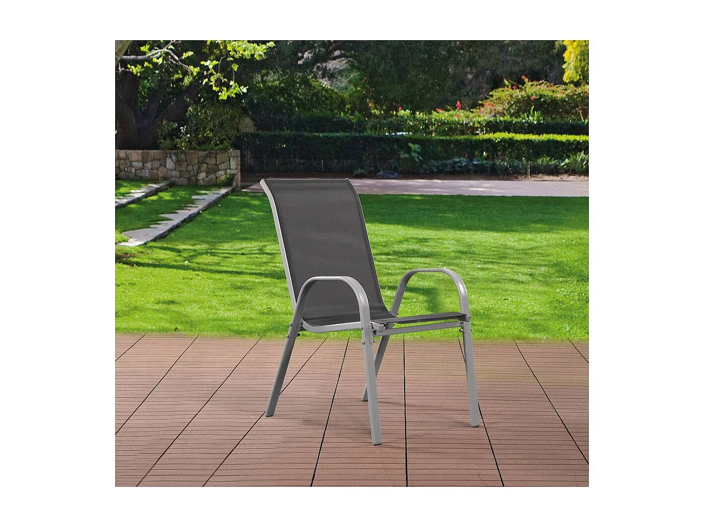 Juego de 4 sillas jardín Textileno "Cordoba" - Phoenix - Gris oscuro / plateado