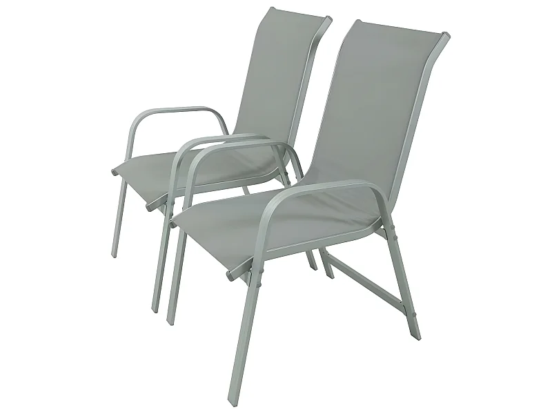 Fauteuil jardin Alu/Textilène "Porto" - Phoenix - Gris clair - Lot de 2
